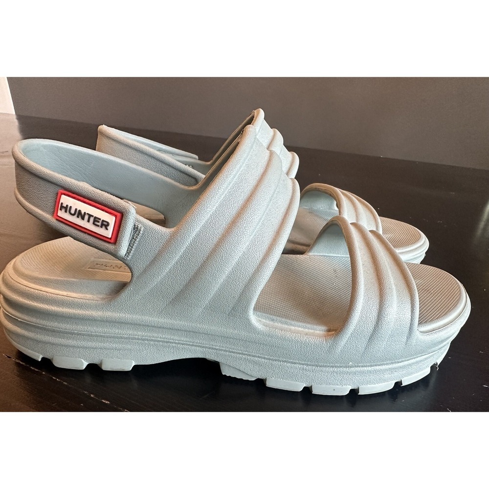 HUNTER Womens Green 1-1/2" Platform Footbed Algae Wedge Slingback Sandal *7 W‎